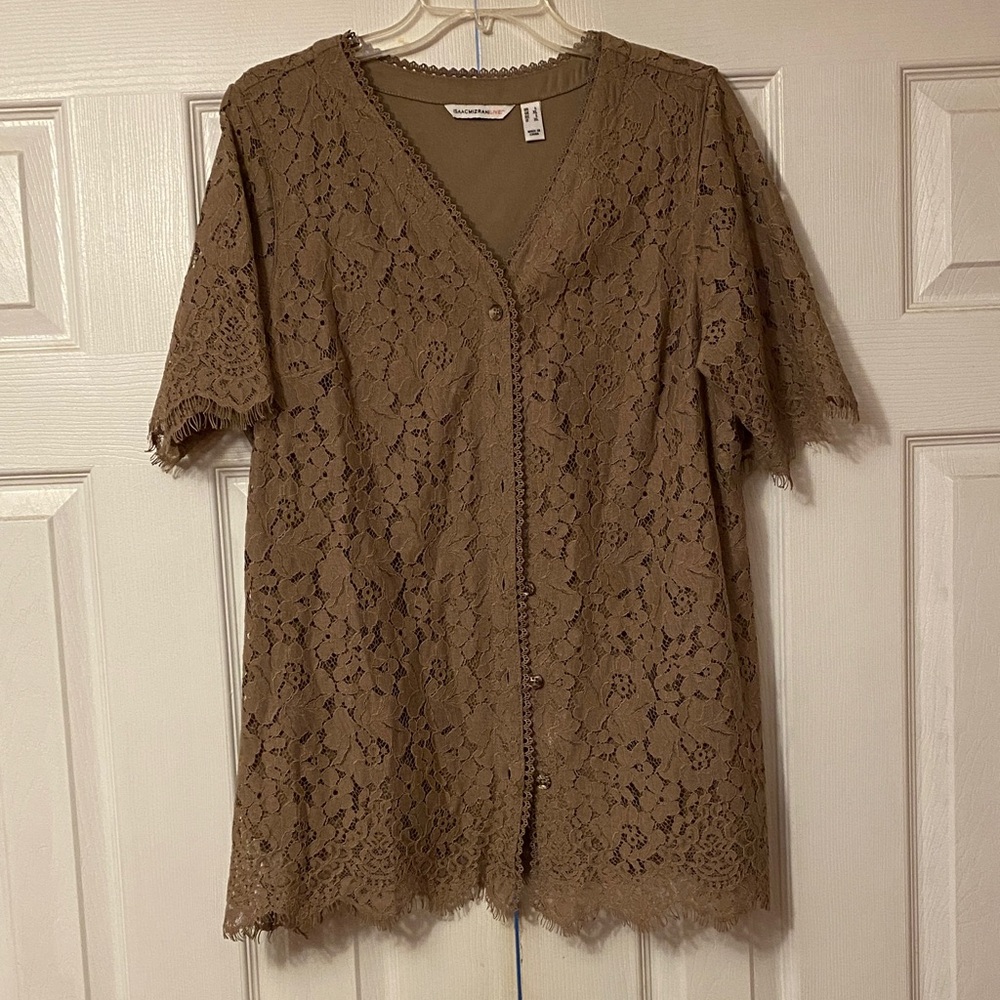 Isaac Mizrahi Tan Lace Blouse